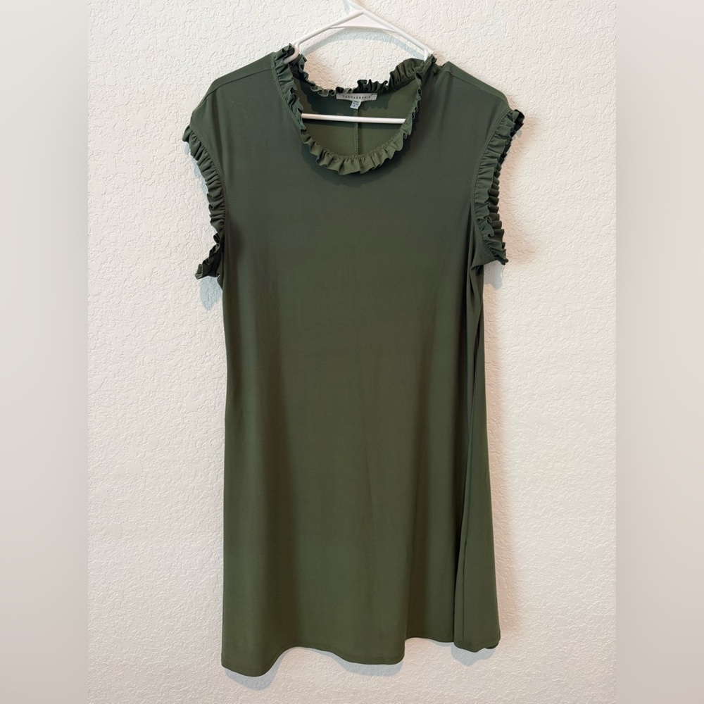 Elegant Olive Green Midi Dress with Ruffle